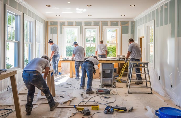 An Expert team is working on remodeling a room.